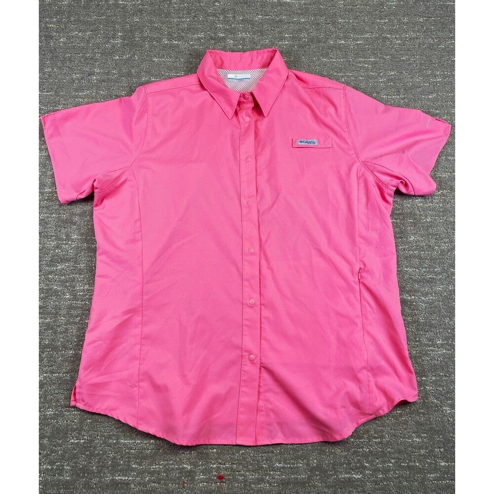 Columbia Womens XL Pink Fishing Shirt Vented Button-Front Woven Polyester pfg